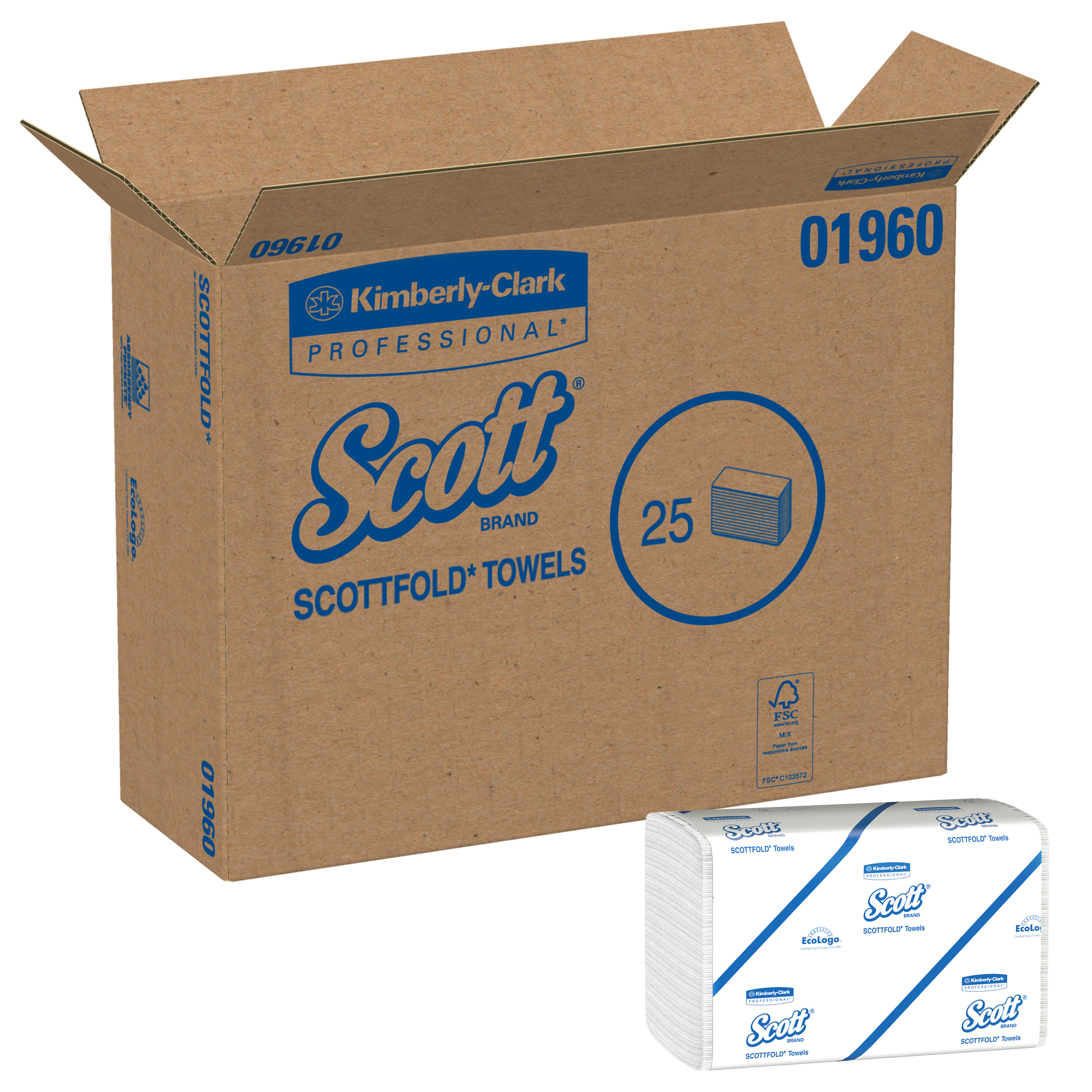 Picture of SCOTTFOLD Paper Towels, 7 4/5 x 12 2/5, White, 175 Towels/Pack, 25 Packs/Carton