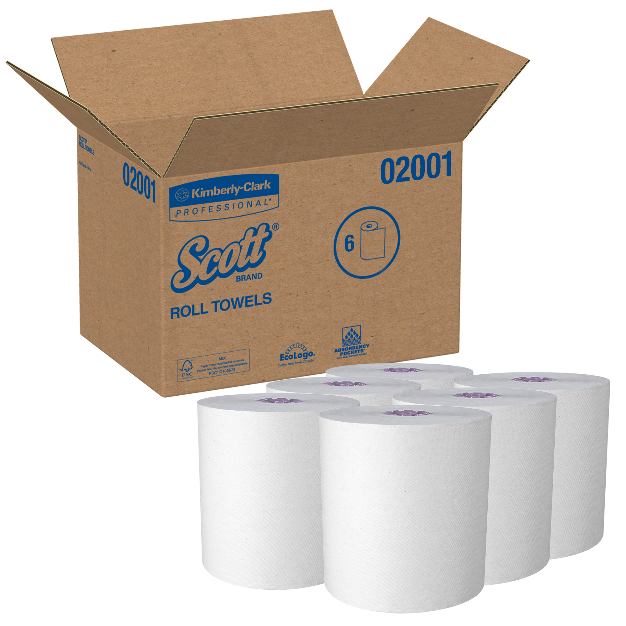Picture of Hard Roll Towels, White, 8" X 950 Ft, 6 Rolls/carton