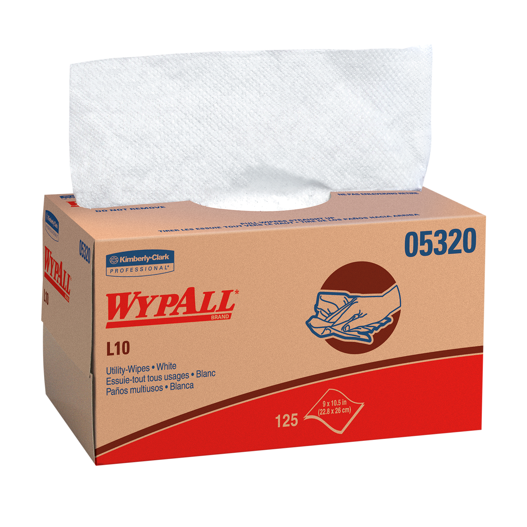 Picture of L10 Utility Wipes, POP-UP Box, 1Ply, 9 x 10 1/2, White, 125/Box, 18 Boxes/Carton