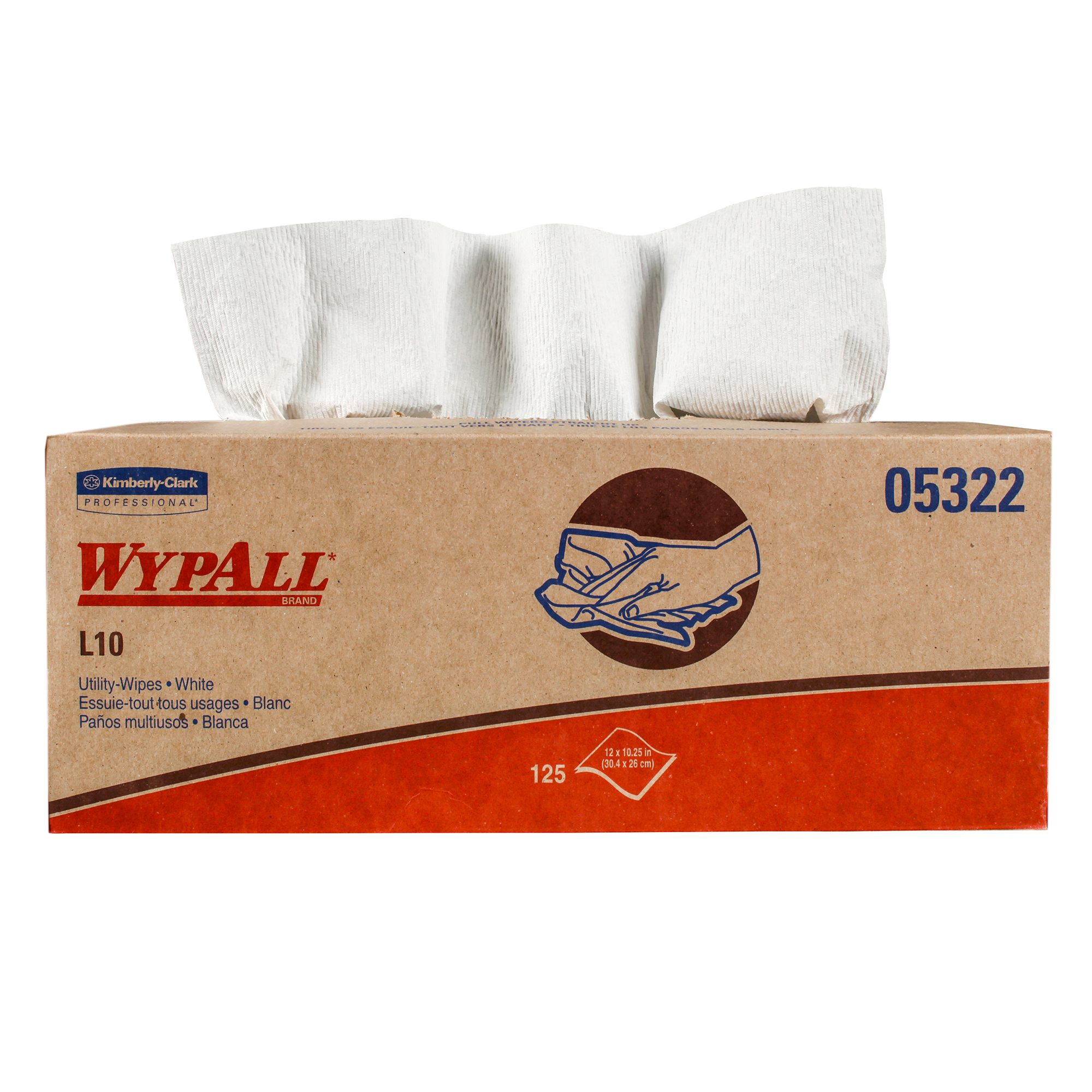 Picture of L10 Utility Wipes, POP-UP Box, 1Ply, 12x10 1/4, White, 125/Box, 18 Boxes/Carton