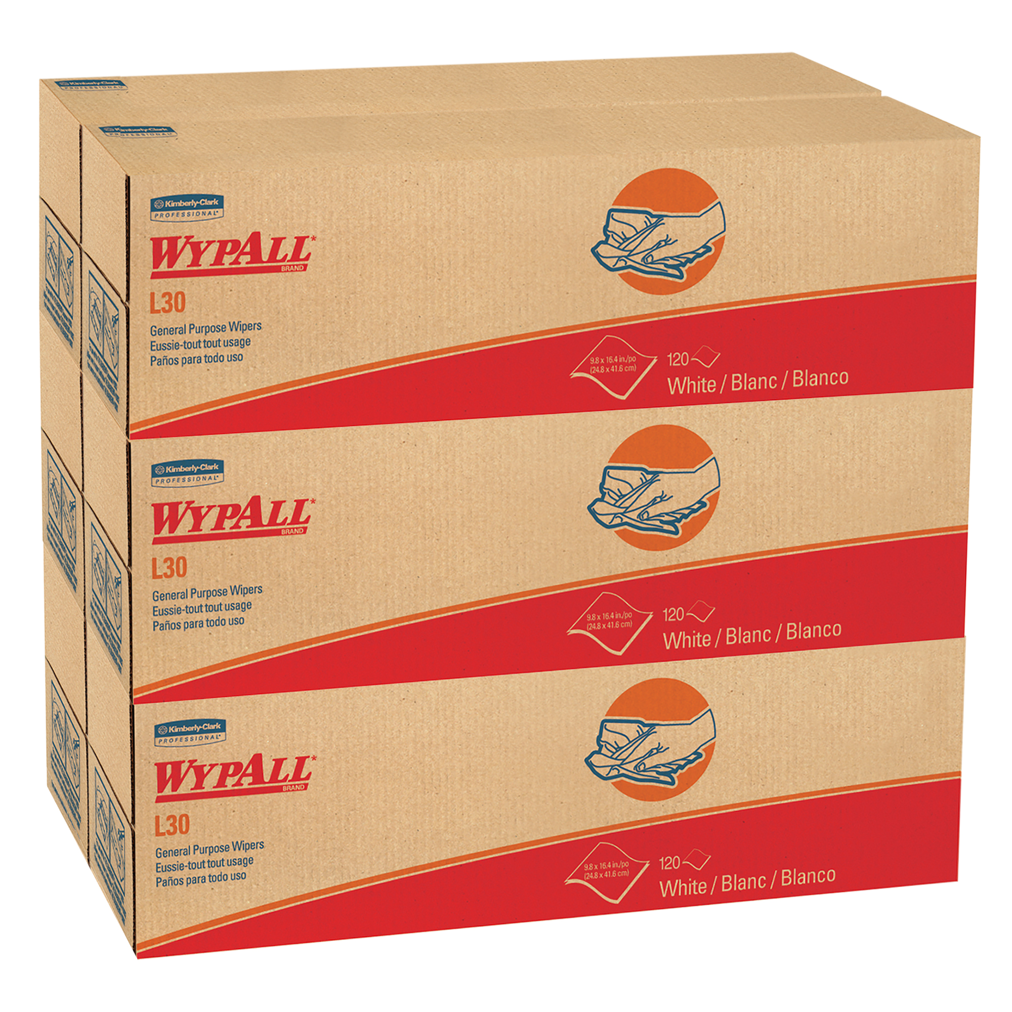 Picture of L30 Wipers, POP-UP Box, 9 4/5 x 16 2/5, 120/Box, 6 Boxes/Carton