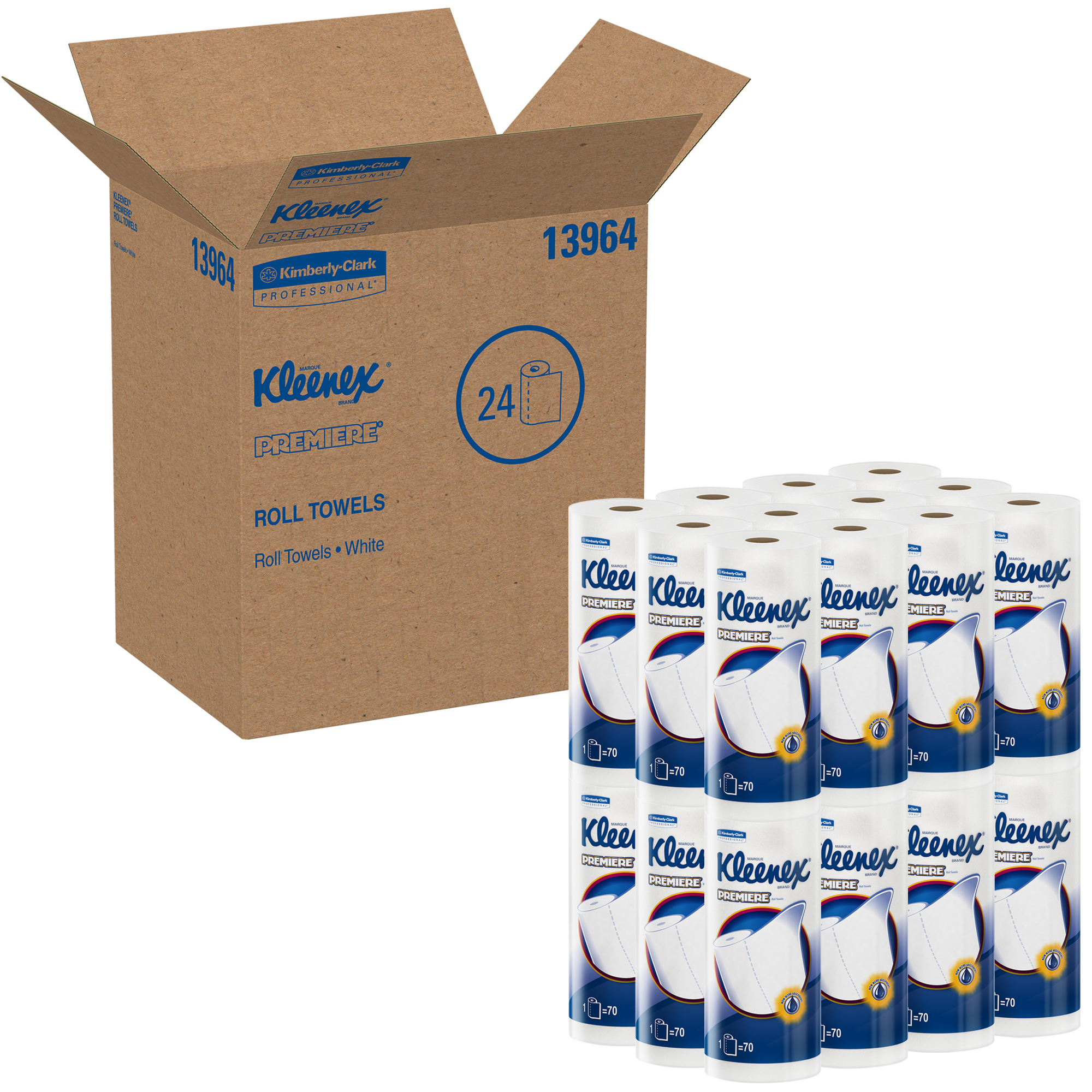Picture of Kleenex® Kitchen Roll Towels, KRT, Premium Kleenex, White, 70/Roll, 24 Rolls/Carton (KCC13964)