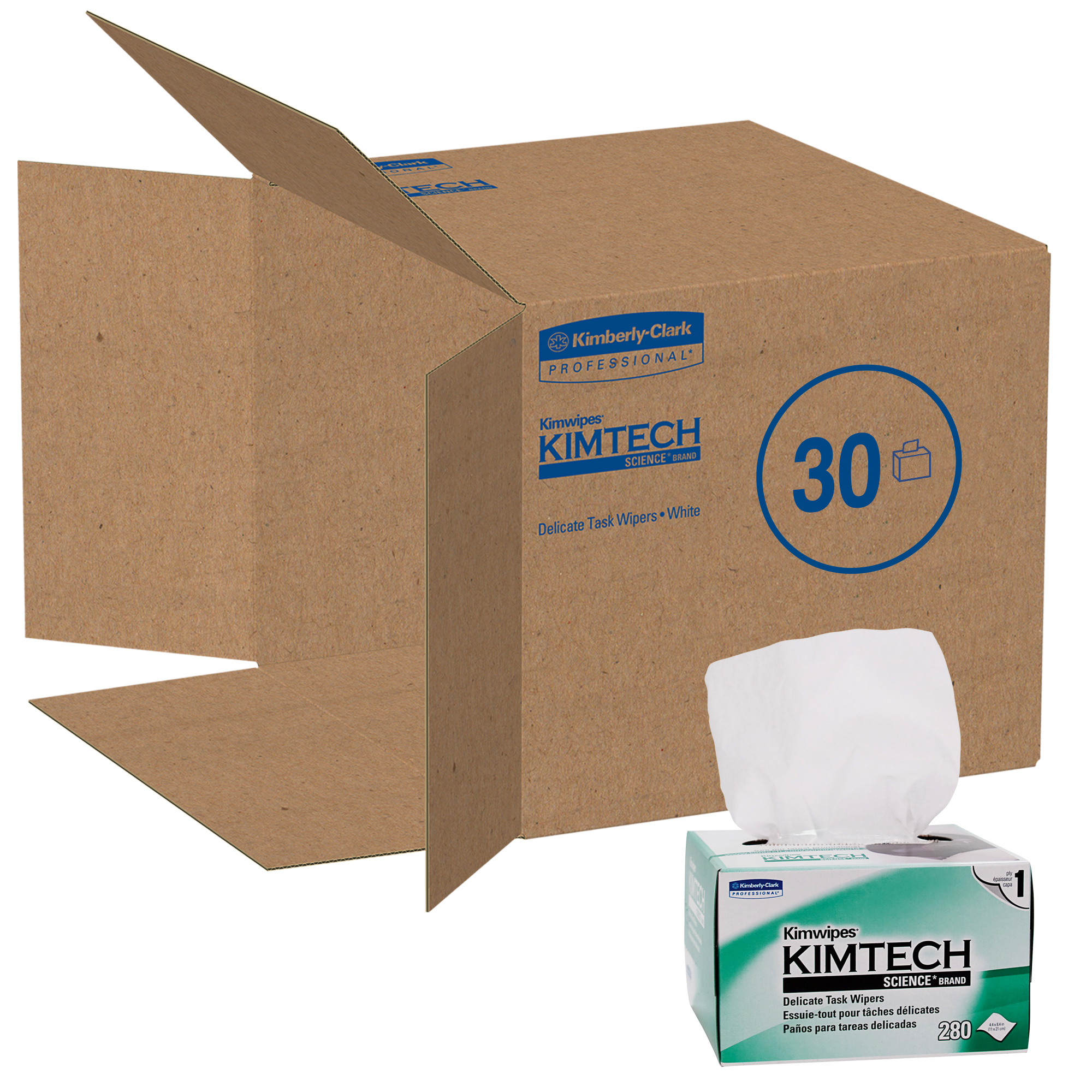 Picture of KIMWIPES Delicate Task Wipers, 1-Ply, 4 2/5 x 8 2/5, 280/Box, 30 Boxes/Carton