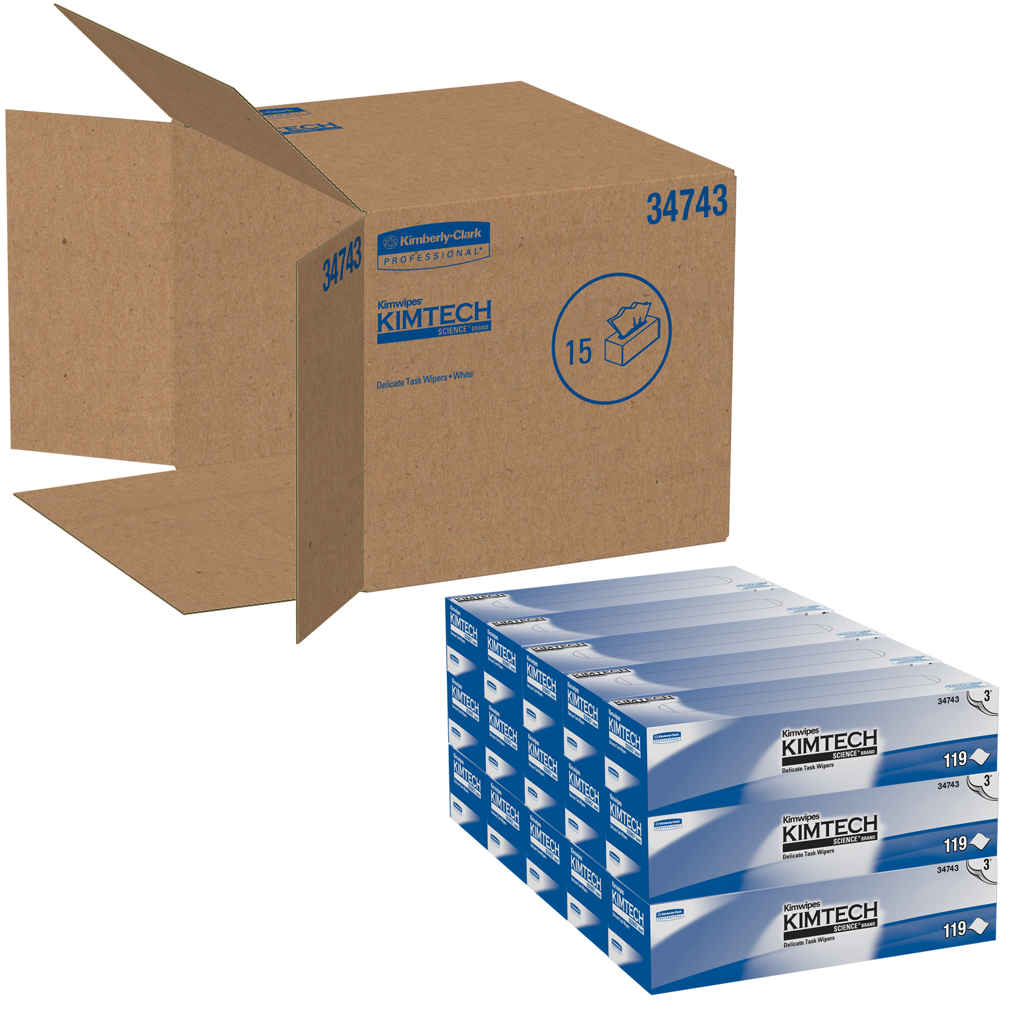 Picture of KIMWIPES Delicate Task Wipers, 3-Ply, 11 4/5 x 11 4/5, 119/Box, 15 Boxes/Carton