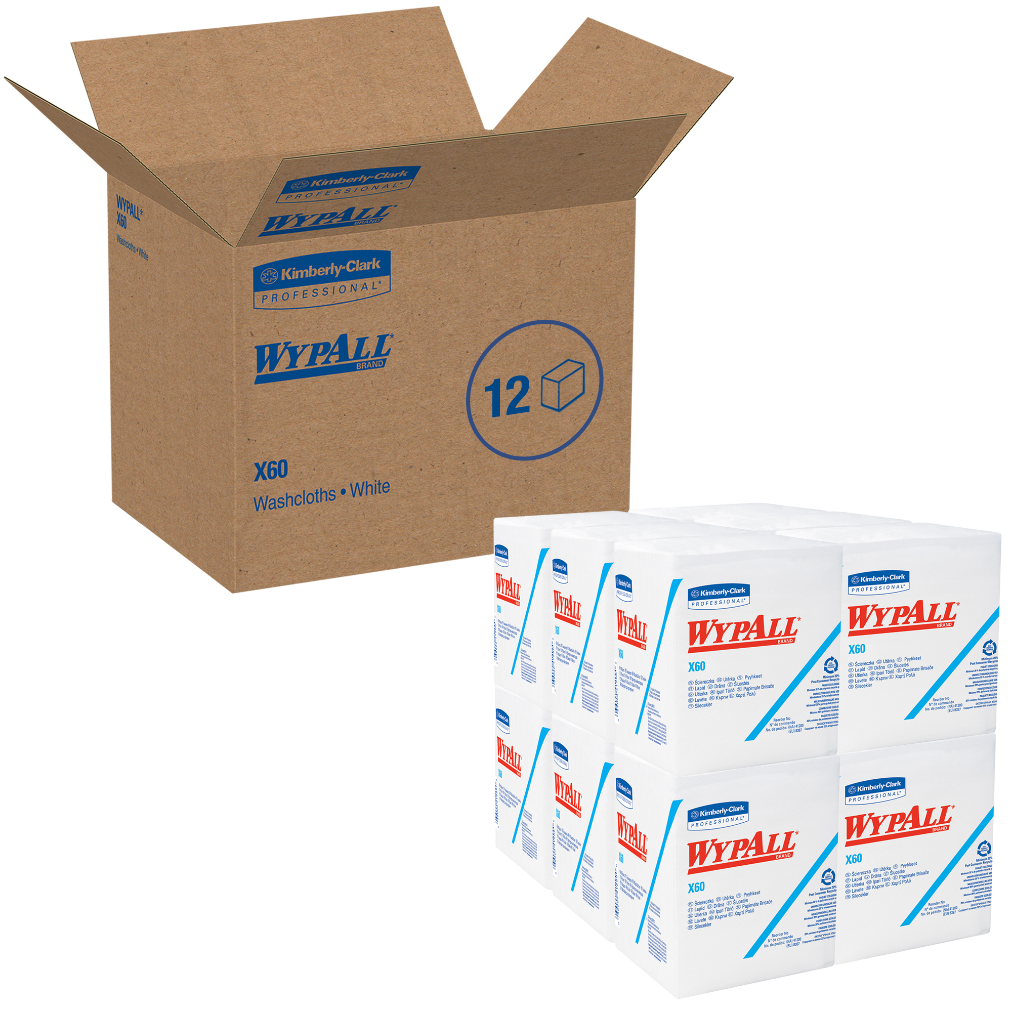 Picture of X60 Wipers, 1/4 Fold, 12 1/2 x 13, White, 76/Box, 12 Boxes/Carton