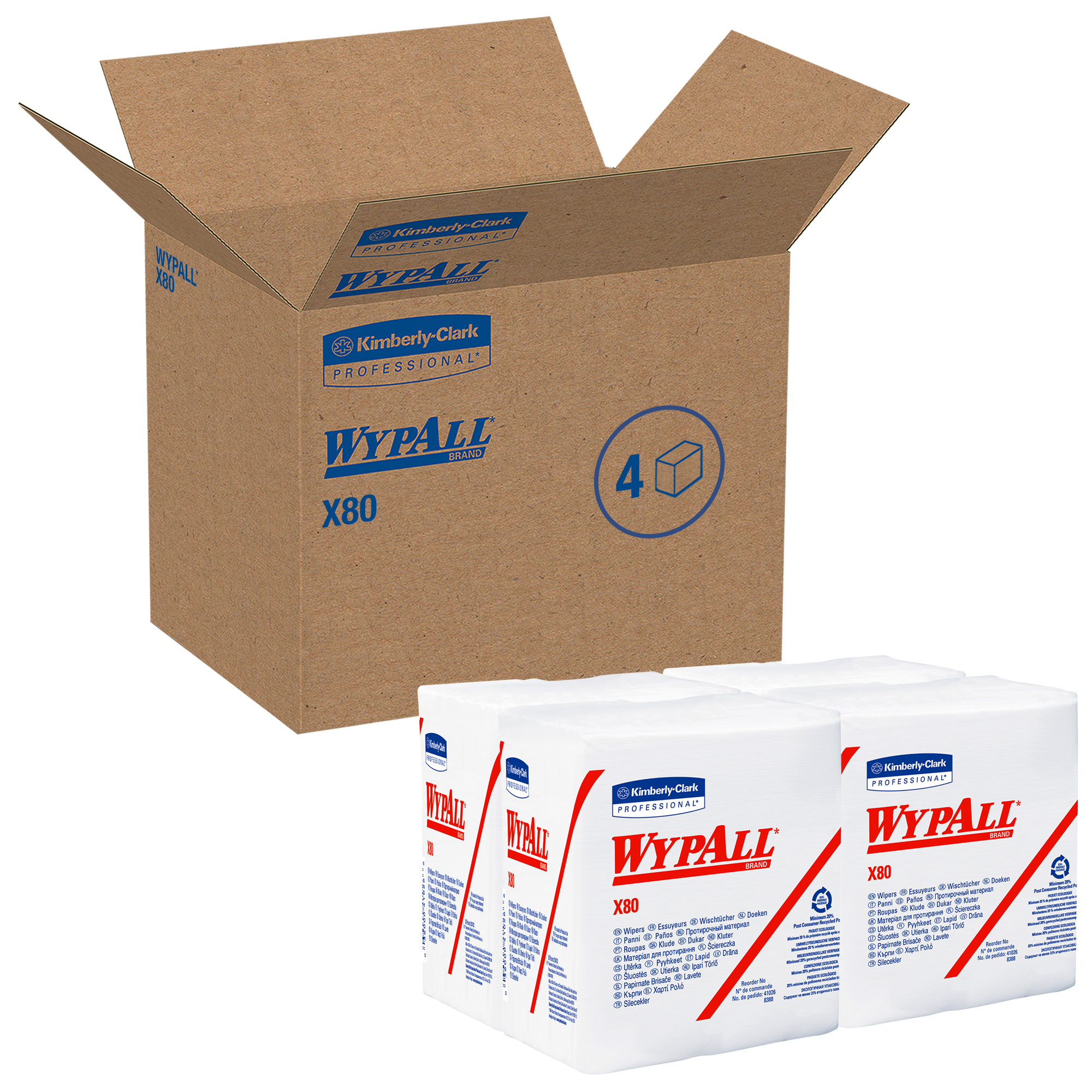 Picture of X80 Wipers, HYDROKNIT, 1/4 Fold, 12 1/2 x 13, White, 50/Box, 4 Boxes/Carton