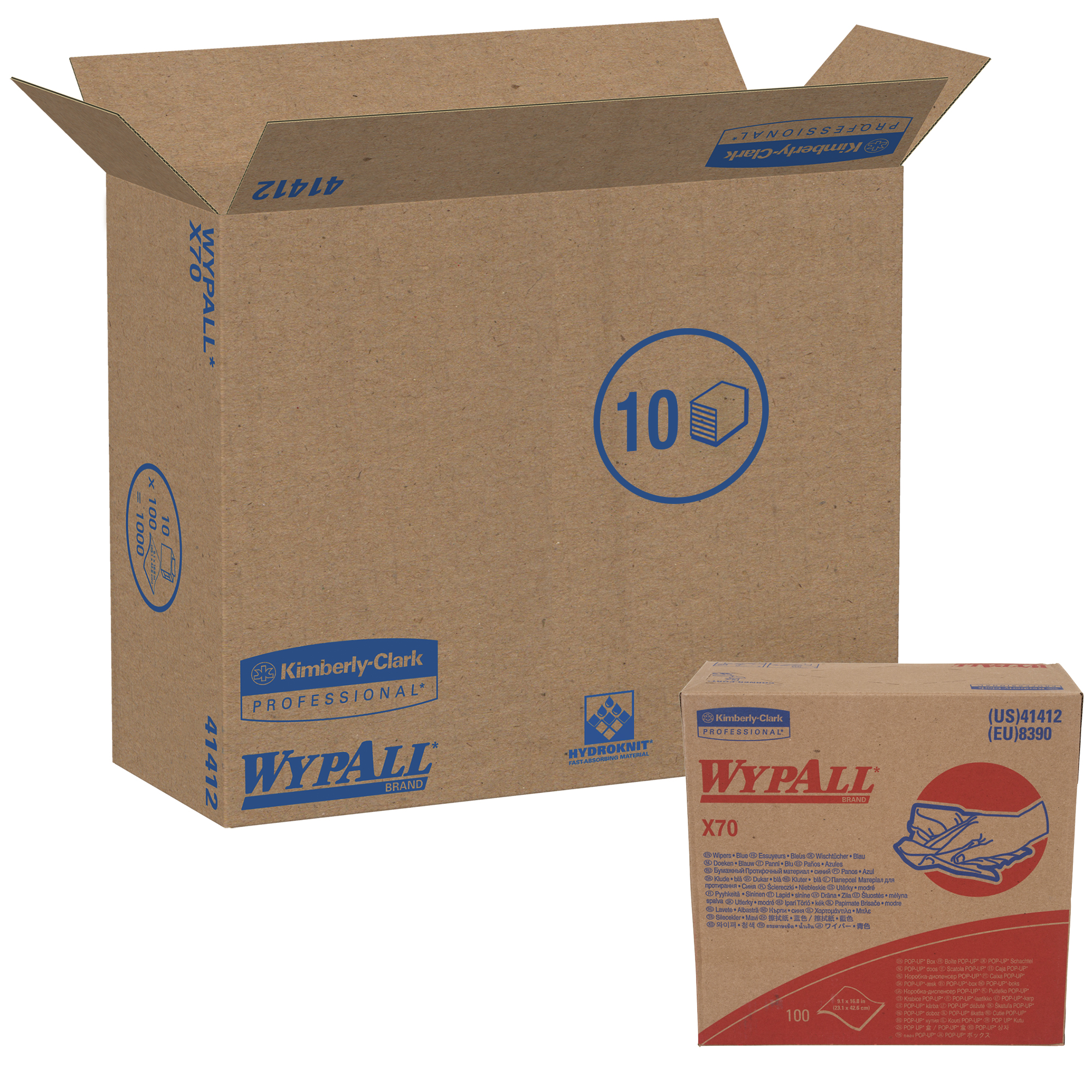 Picture of X70 Wipers, POP-UP Box, 9 1/10 x 16 4/5, Blue, 100/Box, 10 Boxes/Carton