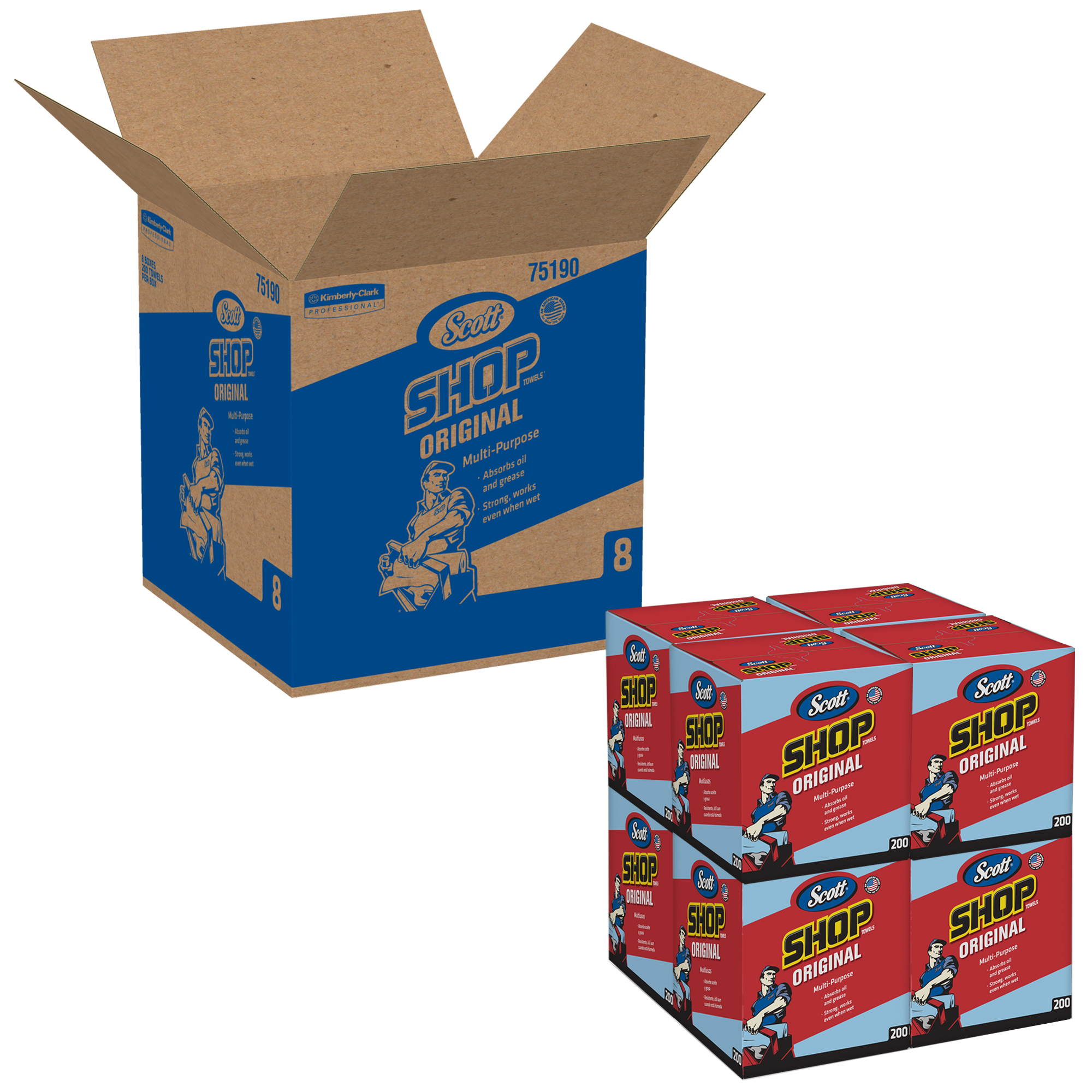 Picture of Shop Towels, POP-UP Box, Blue, 10 x 13, 200/Box, 8 Boxes/Carton