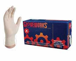 Picture of Gloves, X-Small, Latex,  GloveWorks, Powder-Free, 100 EA/BX