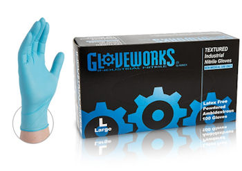 Picture of AMMEX Glove, Medium, Nitrile,  GloveWorks, Powdered, 100/BX