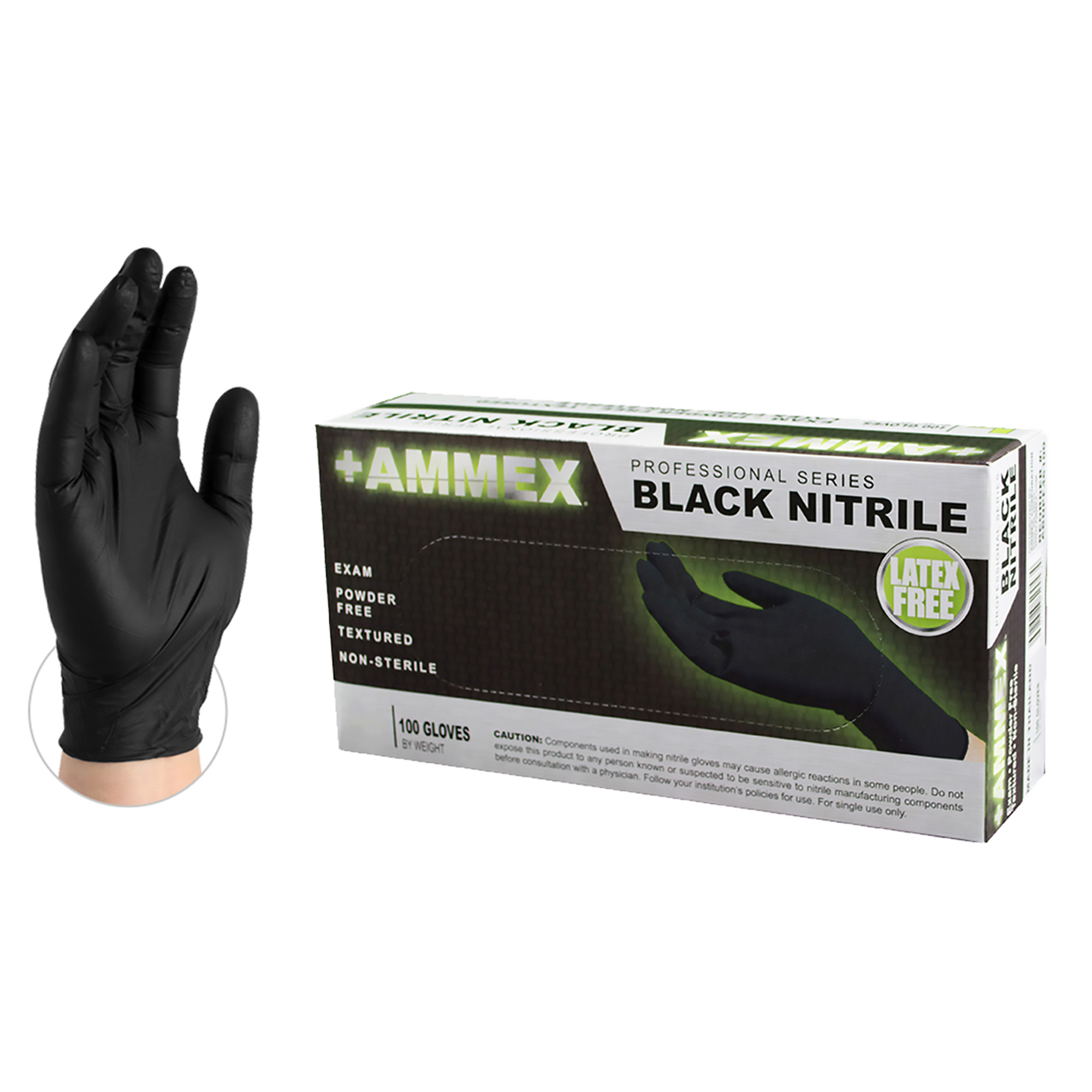 Picture of Black Nitrile  Ammex Exam Glove, Medium, Nitrile,  Powder-Free, 100 EA/BX
