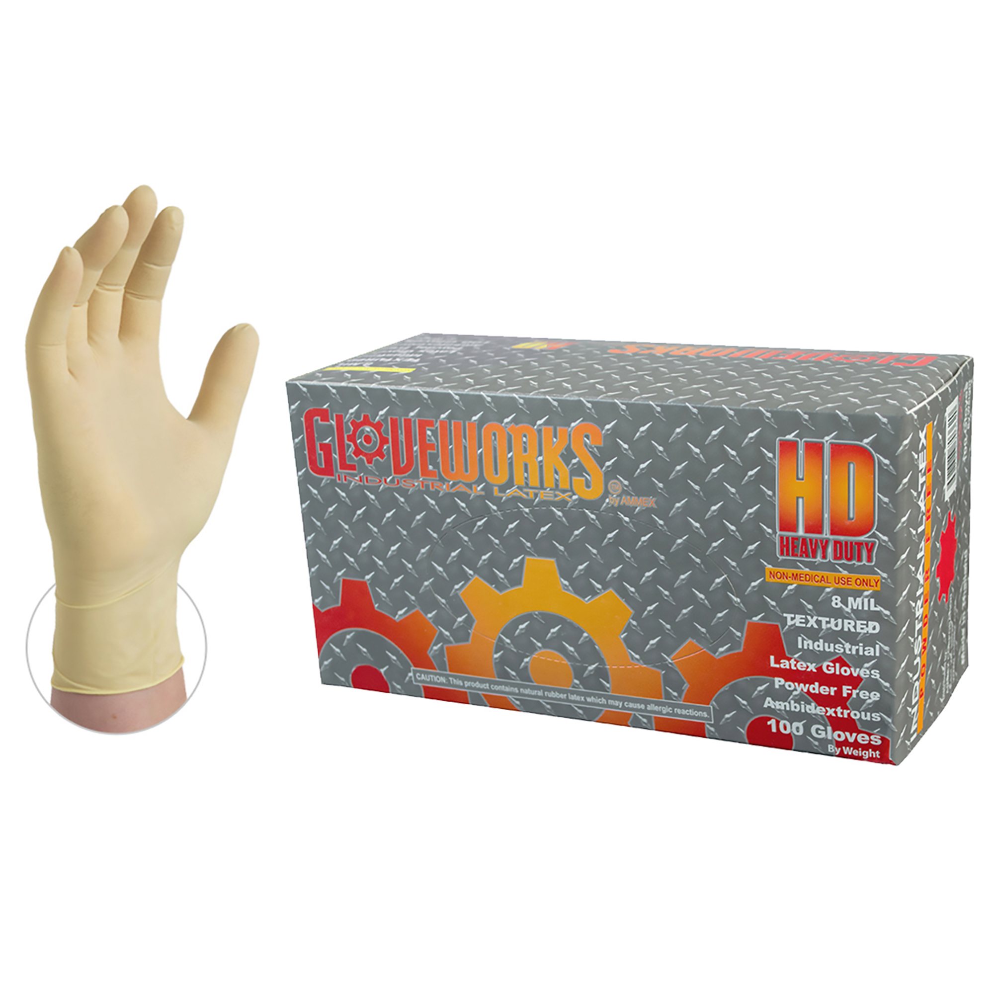 Picture of Gloves, Medium, Latex, 8 Mil,  GloveWorks, Powder Free