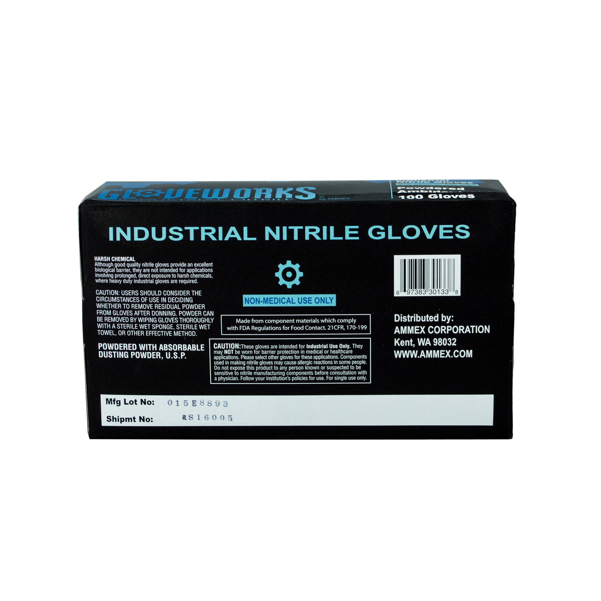 Picture of Glove, Large, Nitrile,  GloveWorks, Powdered, 100/BX