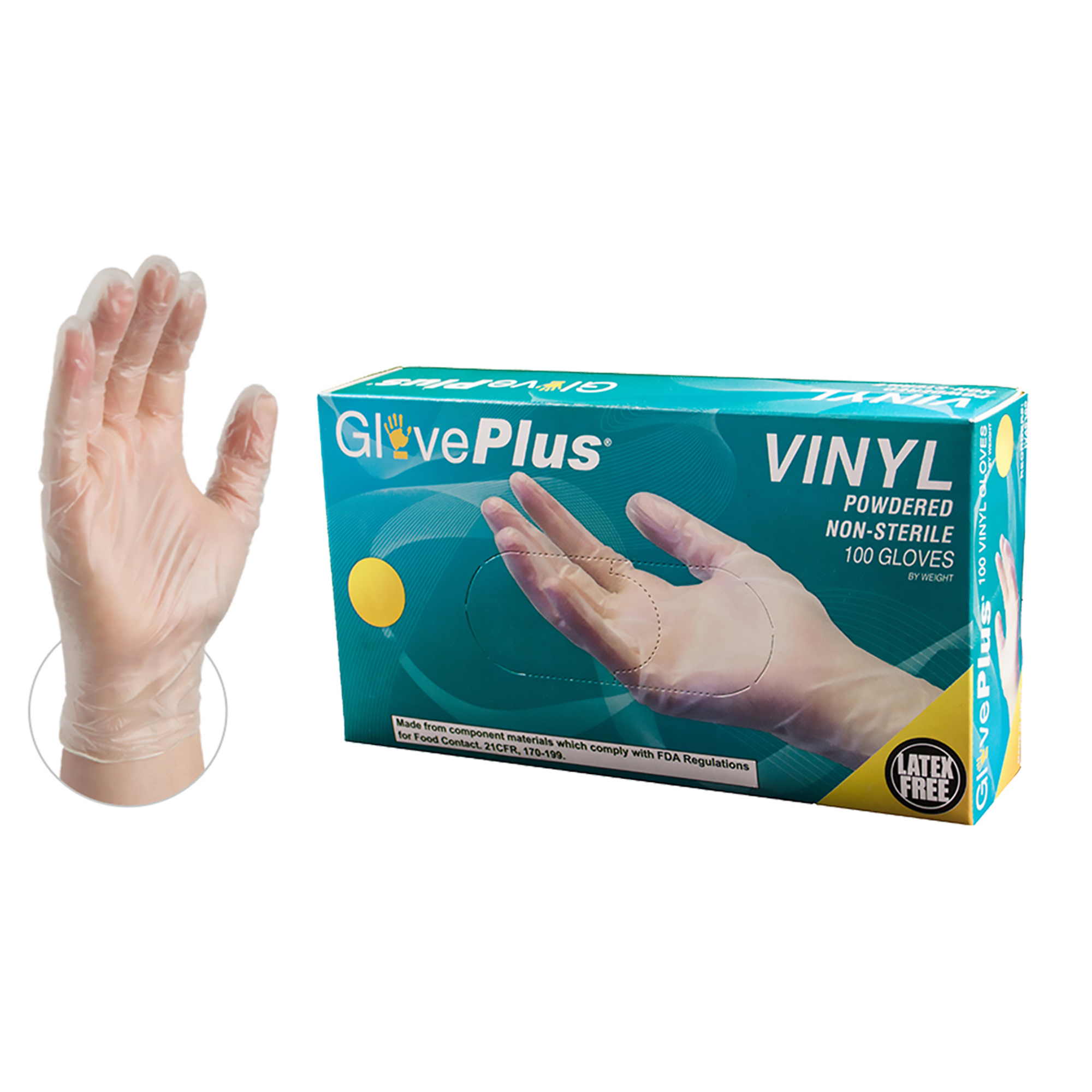 Picture of Ammex Gloves, Medium, Vinyl,  GlovePlus, Powdered, 100 EA/BX