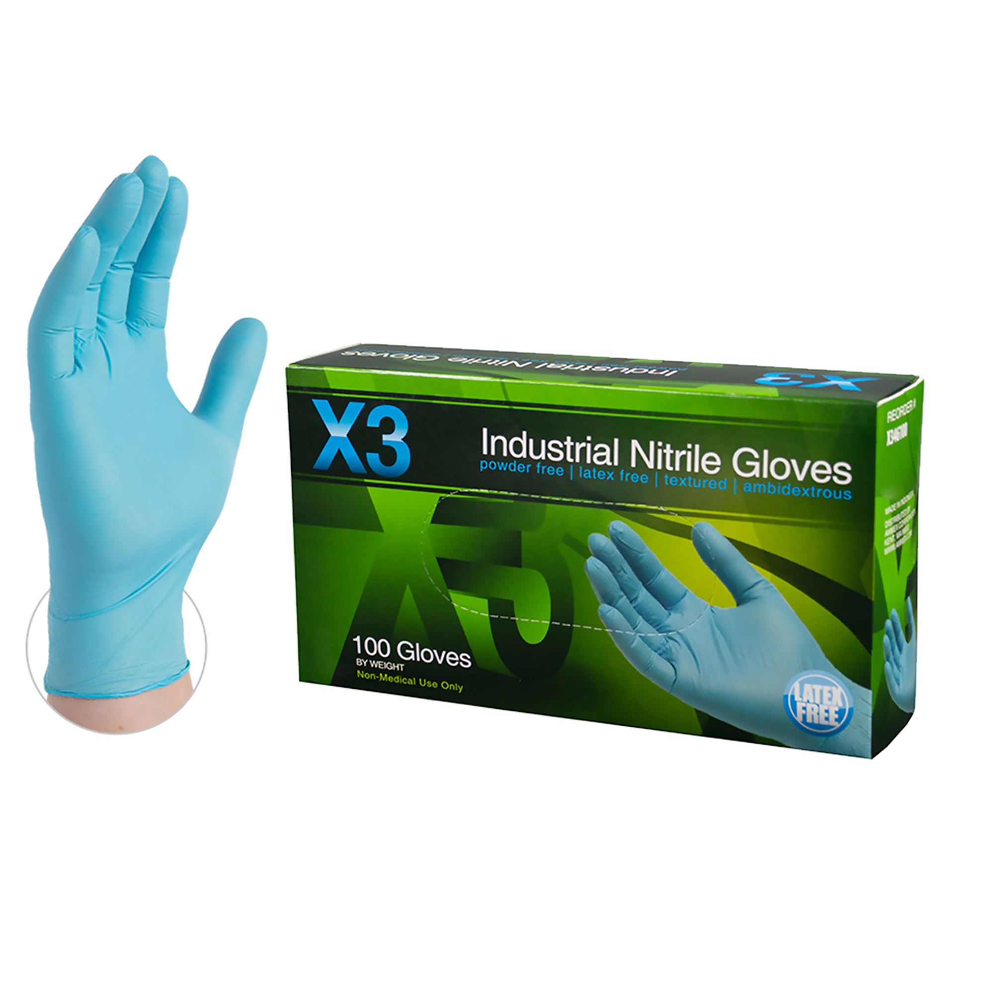 Picture of AMMEX Gloves, Large, 3 Mil,  Nitrile, Powder-Free, 100 EA/BX